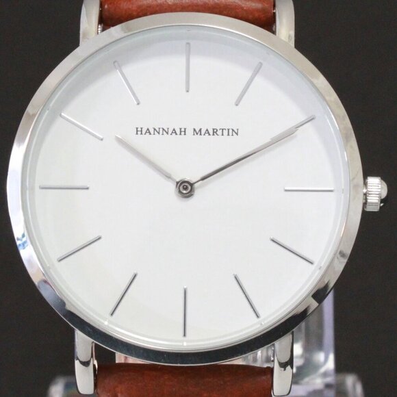 Men's Classic Minimalist 2 Hand Quartz Watch Raised Indices Brown Strap 36mm - Picture 9 of 12